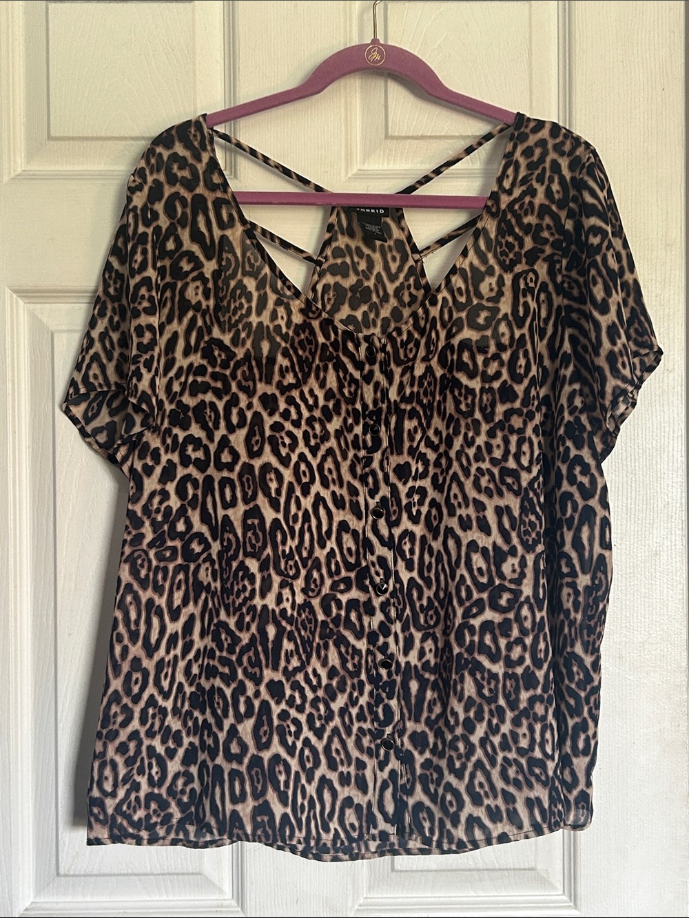 Torrid sheer animal print button front blouse size 1X